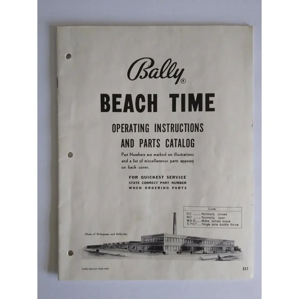 Beach Time Pinball MANUAL + Schematic 1958 Original Bingo Game Machine Bally